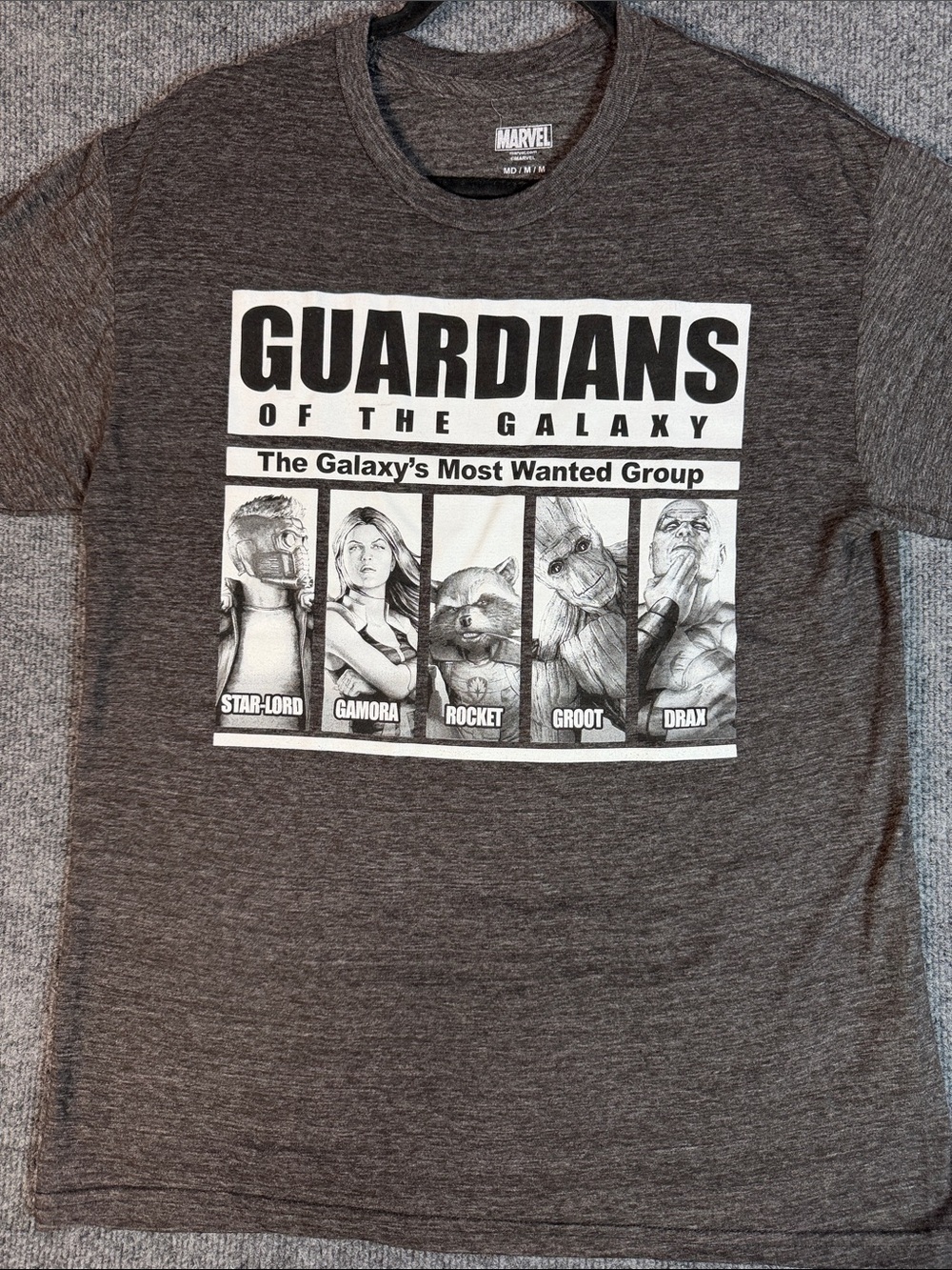 Marvel Men's Medium Guardians of the Galaxy Most Wanted Graphic T Shirt Gray